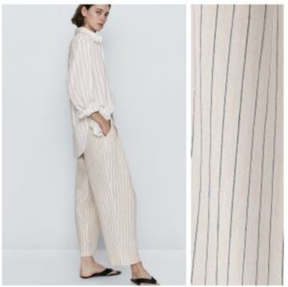 NWOT Massimo Dutti Linen Blend Pants Ivory and Black Size 6